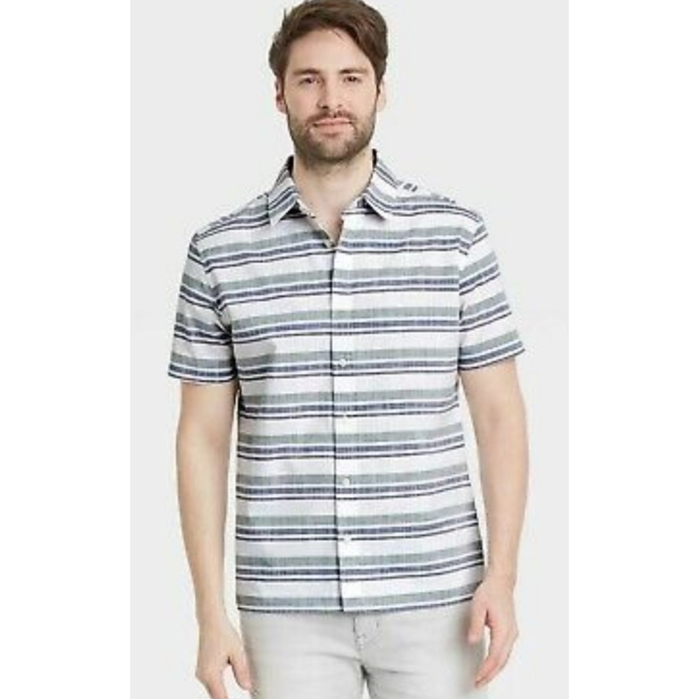 Goodfellow & Co Short sleeve button down shirt Cameo white stripe Size XXL